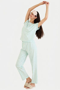 Sweet Dreams Floral Printed Pyjama  Set - Sea Green — thumbnail 1
